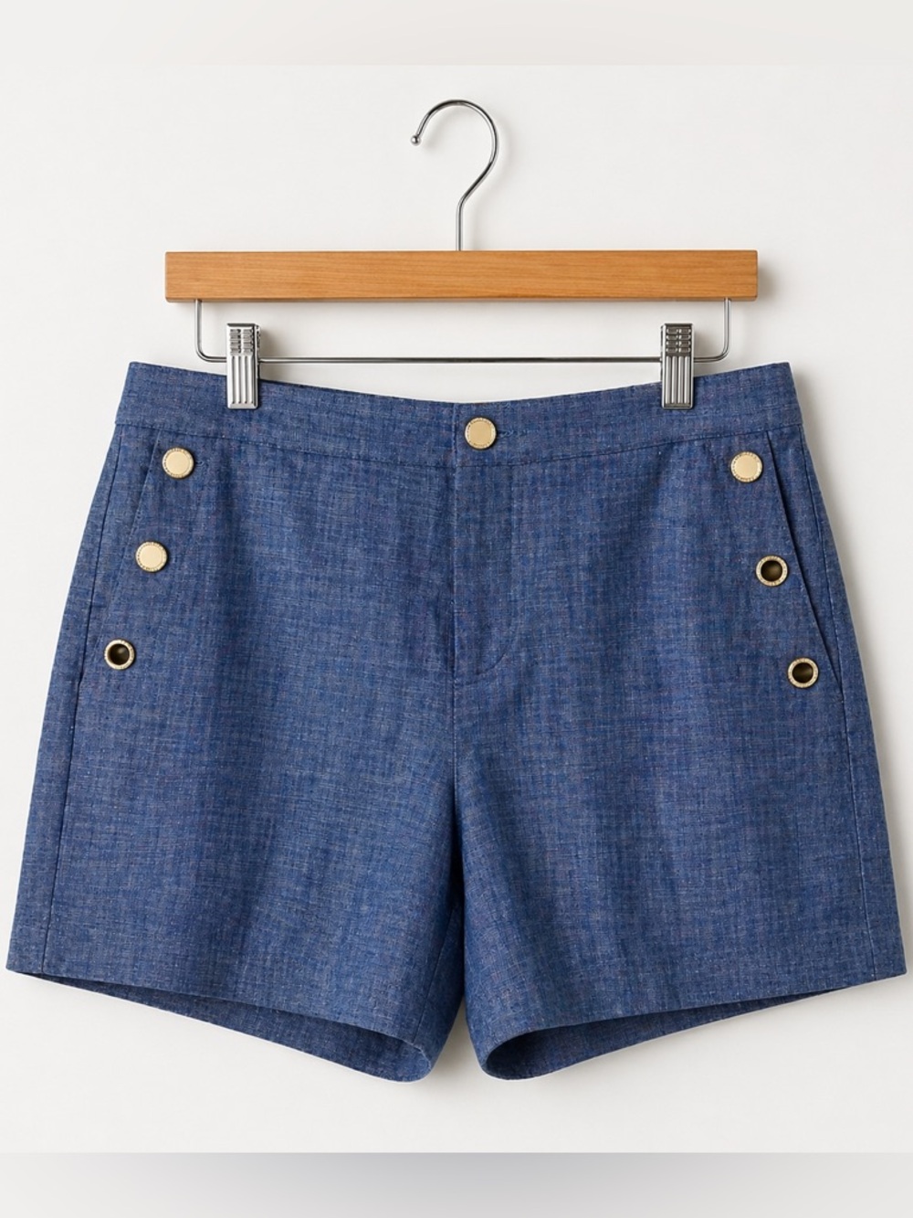Banana Republic Chambray Shorts Silver Button Nautical High Rise 10